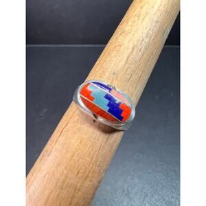 Vintage dead stock 925 Sterling Silver Southwest Mosaic Inlay Ring Size 7